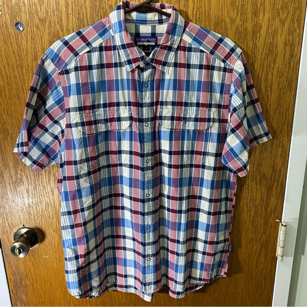 Patagonia Casual Red and Blue Button Down Shirt